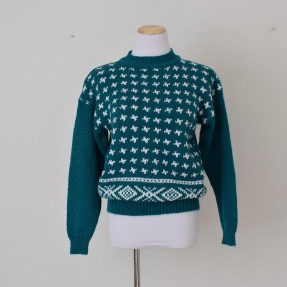 Vintage 90s Mock-neck Emerald‎ Green Acrylic Sweater size P-M - Picture 5 of 10